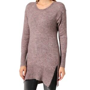 ICHI Womens Mauve Grey Alpaca Blend Knit Longline Scoop Neck Slit Tunic Sweater